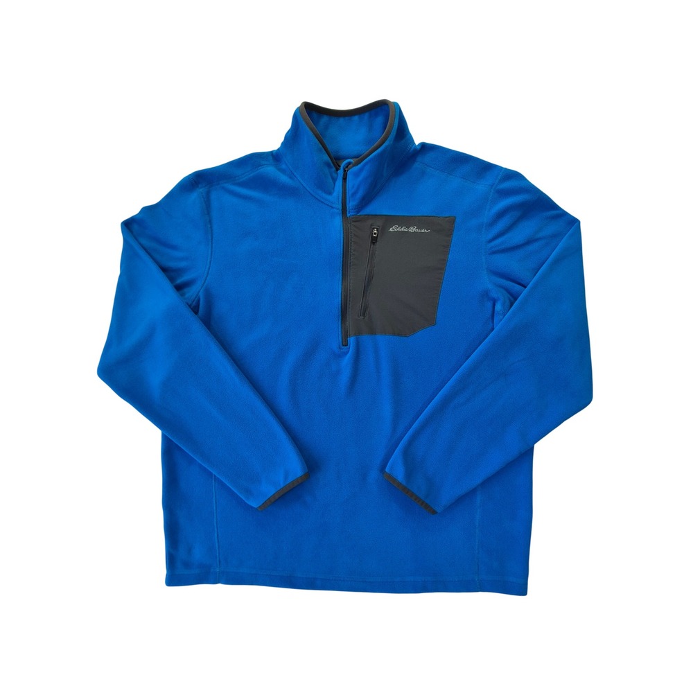 Eddie Bauer Fleece Pullover Mens L Blue 1/4 Zip Chest Pocket D3866756
